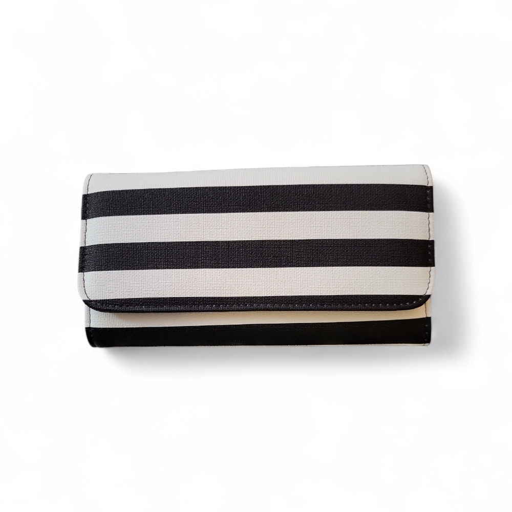 Kut From The Kloth  Striped  Tri Fold Wallet Vegan Leather  Black & White